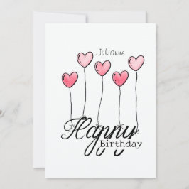 Cartão Birthday Card With Red Heart Balloons And Name