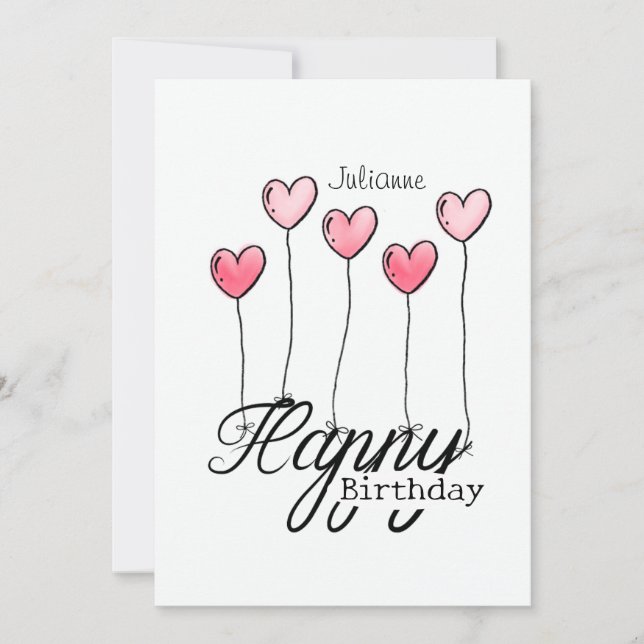 Cartão Birthday Card With Red Heart Balloons And Name (Frente)