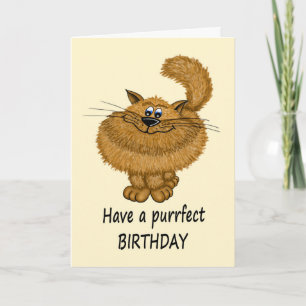 Cartão Birthday Cartoon Style Fluffy Cat