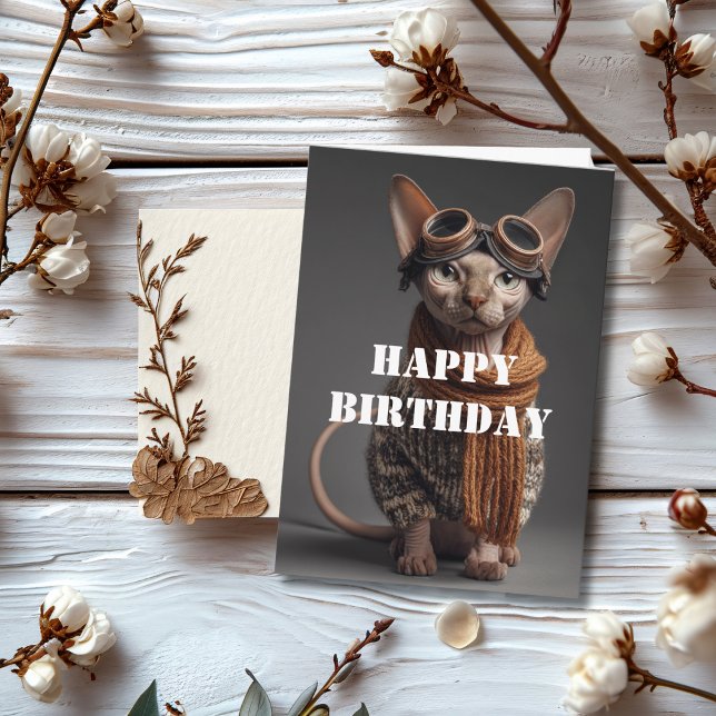 Cartão Birthday Cat Pilot Aviator Cool Funny Aviation (Criador carregado)
