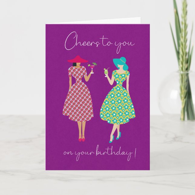 Cartão Birthday Cheers Women with Drinks Card (Frente)