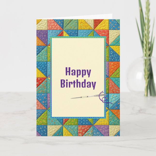 Cartão Birthday Colorful Pinwheel Quilt Design (Frente)