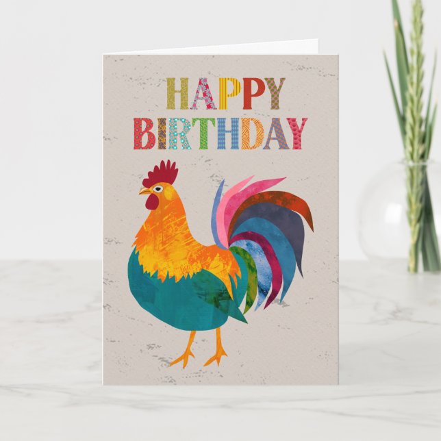 Cartão Birthday Colorful Rooster (Frente)