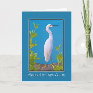 Cartão Birthday, Cousin, Snowy Egret Bird