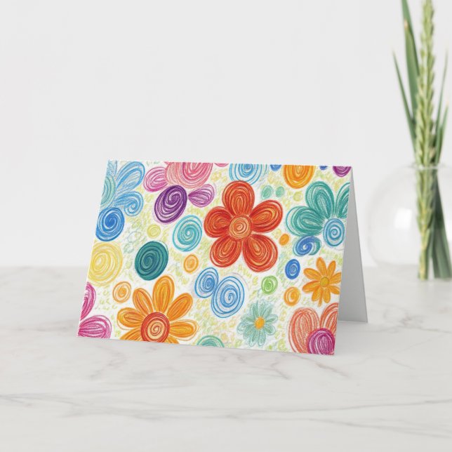 Cartão Birthday Crayon Doodle Daisy Design (Frente)