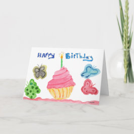 Cartão Birthday Cupcake and Butterflies