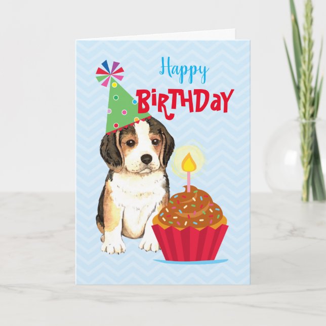 Cartão Birthday Cupcake Beagle (Frente)
