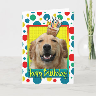 Cartão Birthday Cupcake - Golden Retriever - Mickey