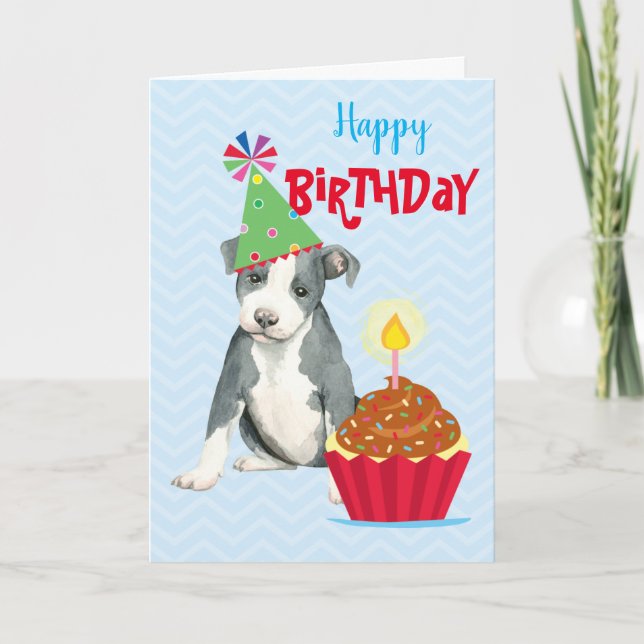 Cartão Birthday Cupcake Pit Bull (Frente)