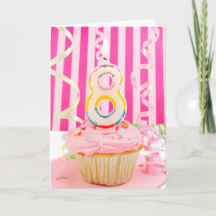 Cartão Birthday cupcake with the number 8 candle in pink