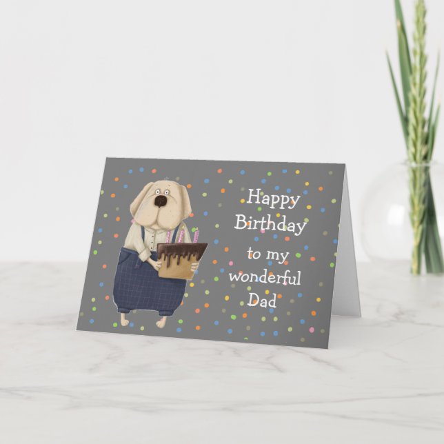Cartão Birthday Dad Father Cute Dog Watercolor  (Frente)