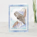 Cartão Birthday Dad Father with Great Grey, Gray Owl Bird<br><div class="desc">Original Watercolor Great Grey,  Gray Owl Bird</div>