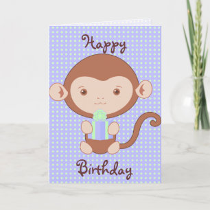 Cartão Birthday do Macaco Azul