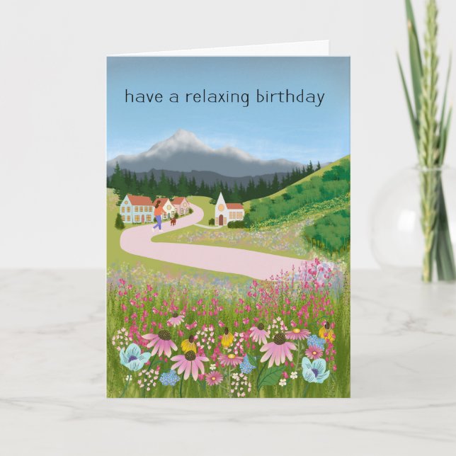 Cartão Birthday Dog Walking Country Town (Frente)