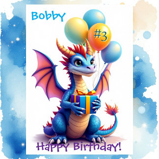 Cartão Birthday Dragon Add Name & Age of Young Boy