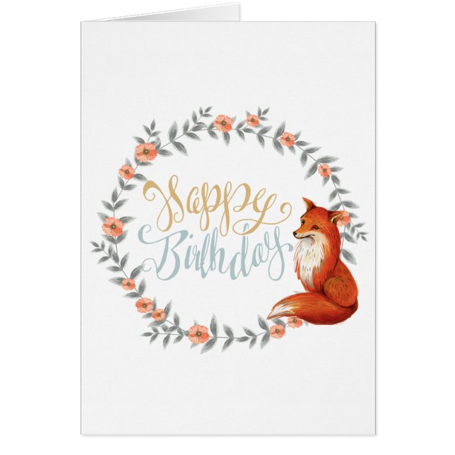 Cartão Birthday Fox Wreath (Frente)
