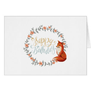 Cartão Birthday Fox Wreath