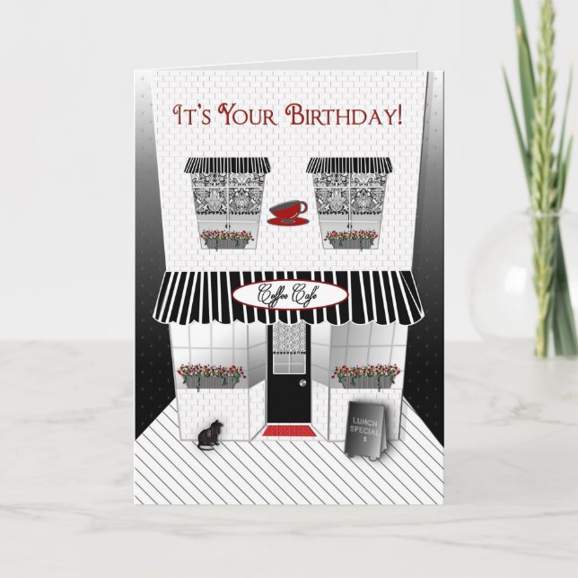 Cartão Birthday - French Cafe' - Black/Red/White (Frente)