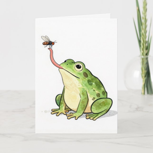 Cartão Birthday Frog Catching a Fly (Frente)