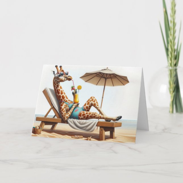 Cartão Birthday Giraffe Bebendo a Beach Coctail (Frente)