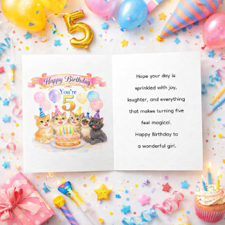 Cartão Birthday Girl Age 5 Watercolor Cute 