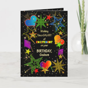 Cartão Birthday, GODSON, Abstract Galaxy, Colorful