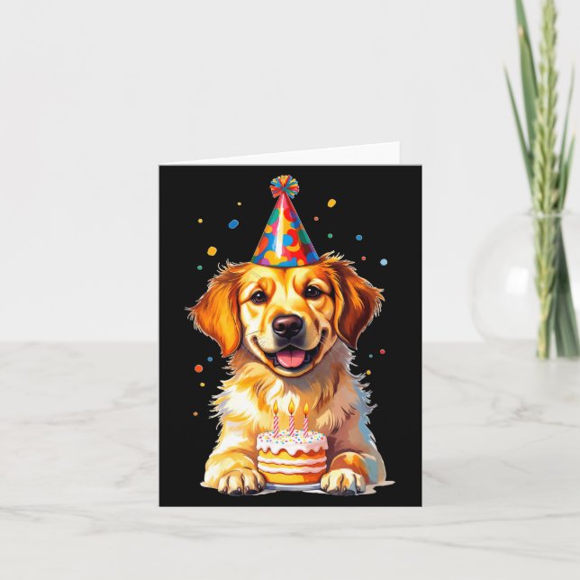 Cartão Birthday Golden Retriever, Party Dog  (Frente)