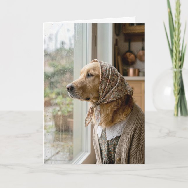 Cartão Birthday Golden Retriever Staring at the Rain (Frente)