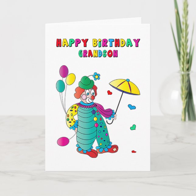 Cartão Birthday Grandson Colorful Clown Fun Image Card (Frente)