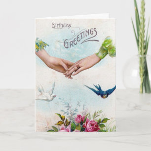Cartão Birthday Greetings Hands and Birds