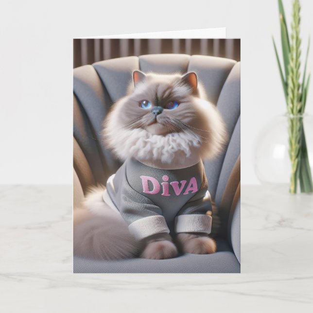 Cartão Birthday Himalayan Diva Cat (Frente)