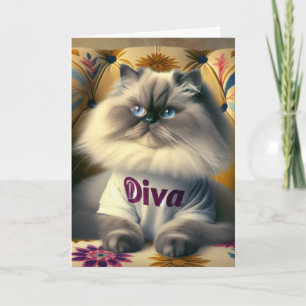 Cartão Birthday Himalayan Diva Cat na cadeira