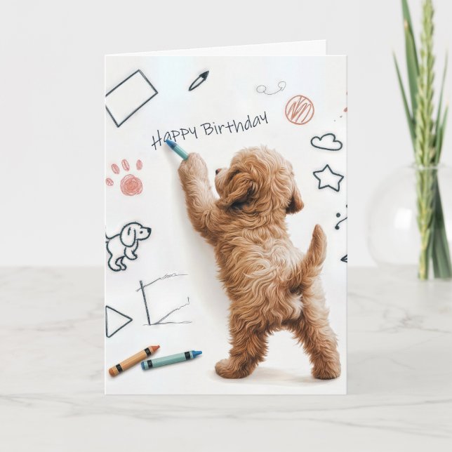 Cartão Birthday Labradoodle Doodle Com Crayons (Frente)
