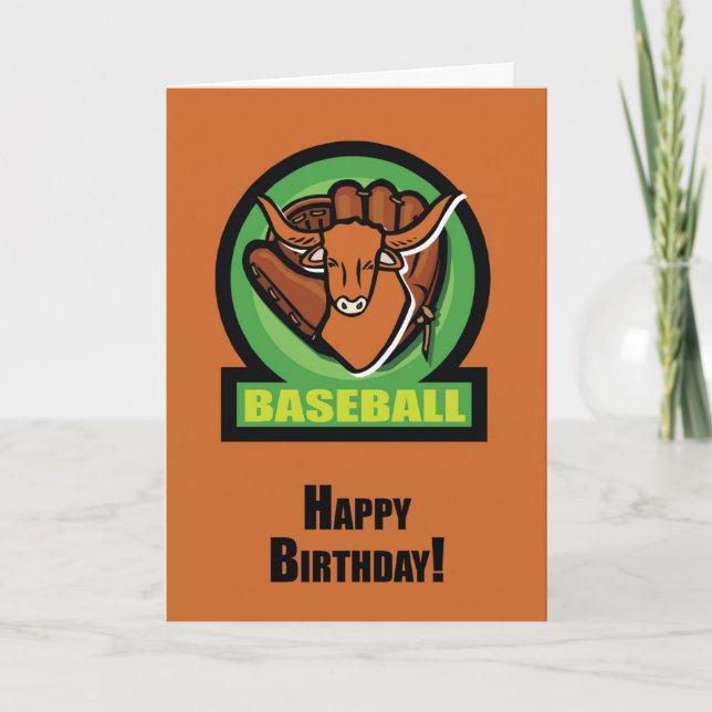 Cartão Birthday Longhorn Baseball Orange e Black (Frente)