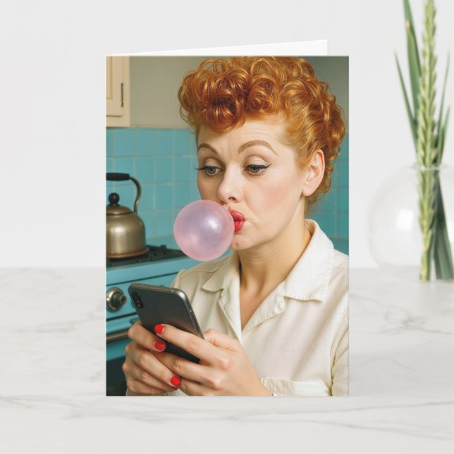 Cartão Birthday Lucille Ball Texting On a Cell Phone (Frente)