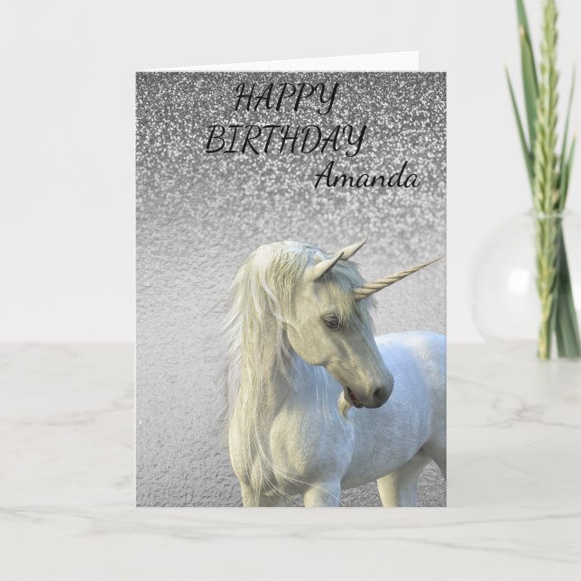 Cartão Birthday Magical Unicorn Glitter Personalizado (Frente)