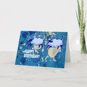 Cartão Birthday Mixed Media Blue Sheep