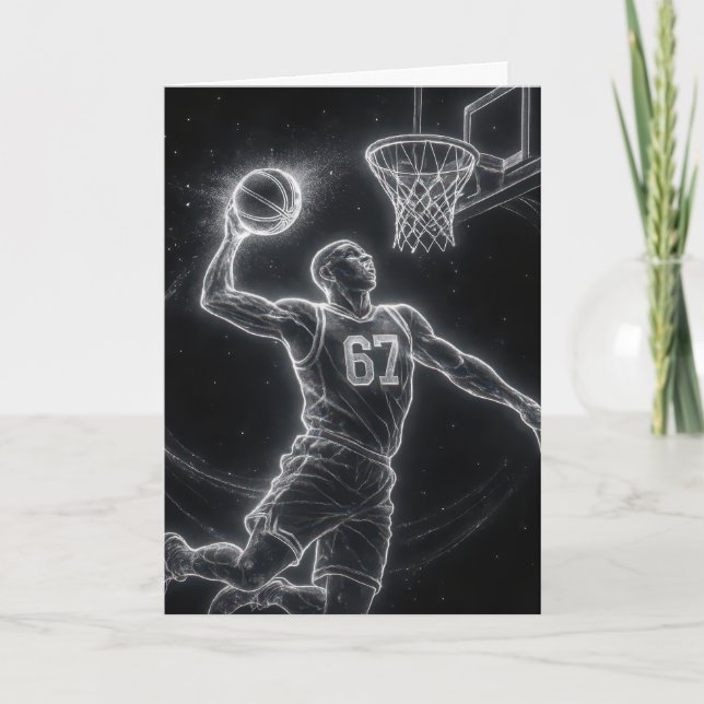 Cartão Birthday Neon Basketball Player Number 67 (Frente)