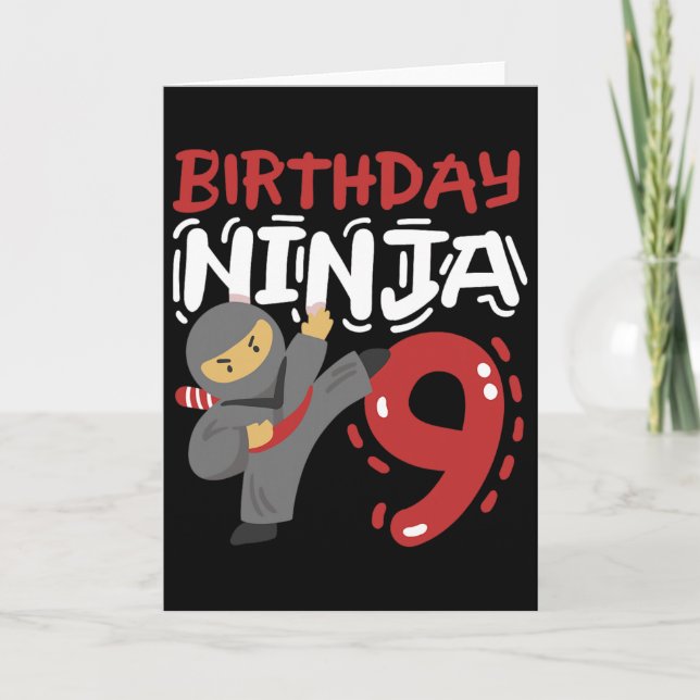 Cartão Birthday Ninja 9 Years Old Karate Kids 9th Birthda (Frente)