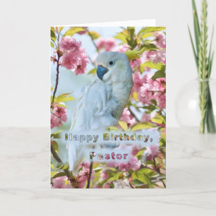 Cartão Birthday, Pastor, White Parrot in Crab Apple Tree