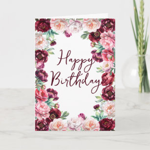 Cartão Birthday Peony Watercolor Floral