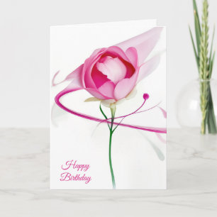 Cartão Birthday Pink Peony Bud Abstrato