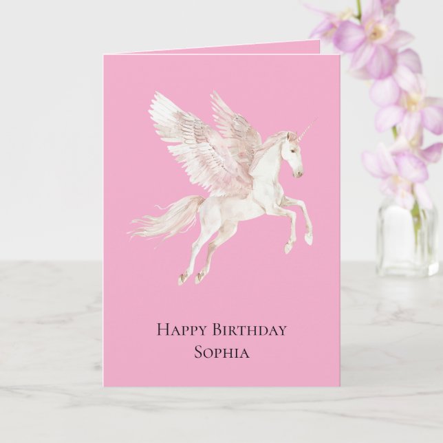 Cartão Birthday Pink Unicorn Pegasus (Orquídea)