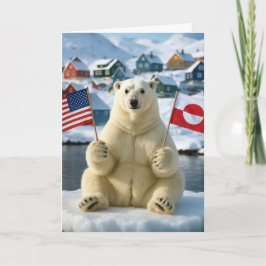 Cartão Birthday Polar Bear Greenland and American Flags