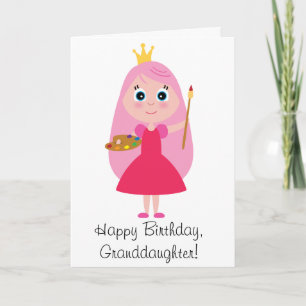 Cartão Birthday Princess Artist Granddaughter