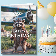 Birthday Raccoon Pilot & Airplane Photo Engraçado
