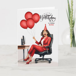 Cartão Birthday Red Businessher do Chefe em um escritório