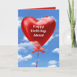 Cartão Birthday red heart balloon in clouds