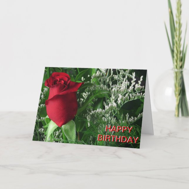Cartão Birthday Rosa vermelha Bud (Frente)