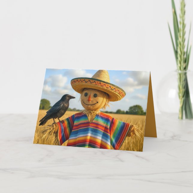 Cartão Birthday Scarecrow Wearing a Sombrero and Poncho (Frente)
